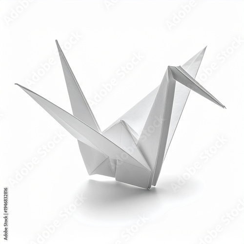 White Origami Crane Icon Vector with Traditional Japanese Paper Folding Art