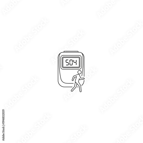 Line Icon of a Pedometer with Running Figure