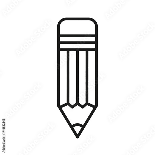 Simple Pencil Line Icon Illustration with Black Outline Drawing Isolated on White Background
