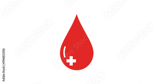 Blood donation symbol in red with a plus sign for medical support healthcare concept
