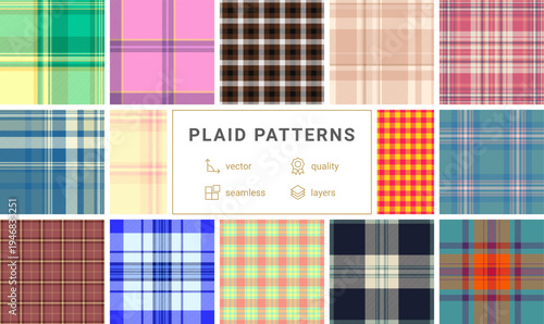 Seasonal plaid pattern pack prepared for printable products. Suitable for planners, calendars, and downloads. Seamless vectors maintain alignment.