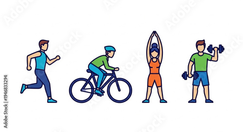 Diverse group of people engaged in various fitness activities.