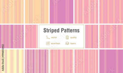 Striped pattern collection for digital textile products. Works for shirt mockups, downloadable patterns, and sewing templates. Vector adaptability ensures compatibility.