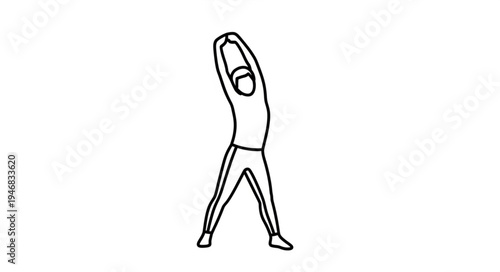 Person stretching arms overhead in a simple line drawing.