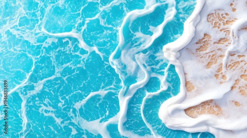 Aerial drone view top down, dark blue ocean water with white swirling sea foam, textured pattern, high contrast, power of nature, wallpaper style