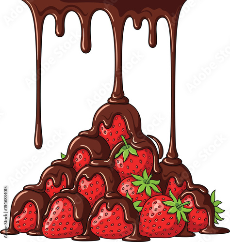 Delicious dark chocolate splash and sweet strawberry jam in a glass create a tasty dessert illustration with a cocoa liquid drop and fruit design