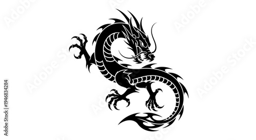 Traditional Black Dragon Silhouette Tattoo Design