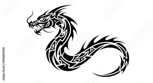 Tribal Dragon Tattoo Design - Black and White Illustration