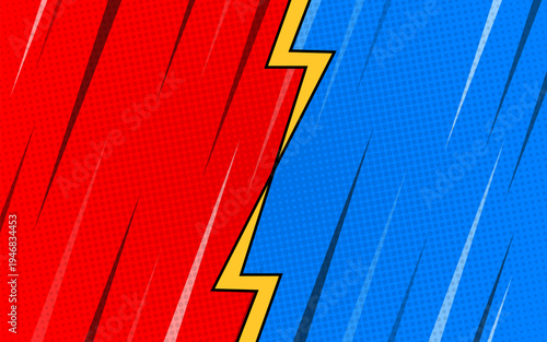 Comic versus background with thunder. Vector illustration.