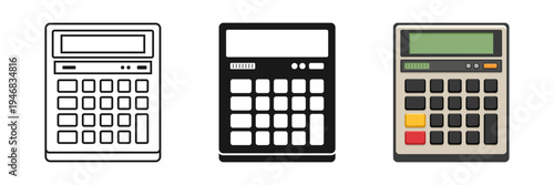 Calculator icon set collection in flat style. School educational supplies vector illustration on isolated background. Financial stationery sign business concept.