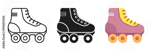 Roller skate icon set collection in flat style. Sport equipment vector illustration on isolated background. Shoe with wheels sign business concept.