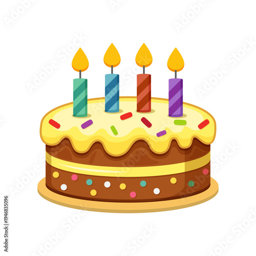 Happy birthday cake icon in colorful flat style. Pie with candles vector illustration on isolated background. Sweet dessert sign business concept.