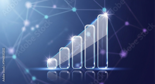 Digital growth chart with network connections and glowing lights.