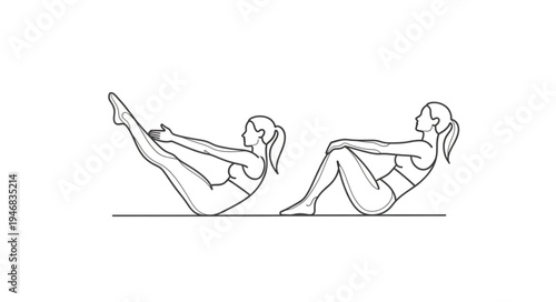 Woman performing yoga boat pose exercise illustration.