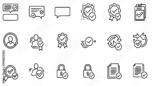 Confirmation Icons Vector Graphic Illustration Set for Digital Approval Processes, Online Security, User Authentication, Data Privacy, Secure Login, and Subscription Services