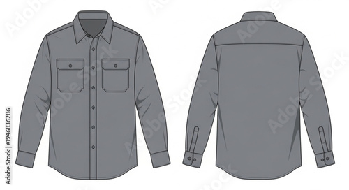 Gray Long Sleeve Shirt Front and Back View.