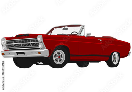 Classic Red Convertible Muscle Car Illustration, 1960s Vintage American Automobile Vector