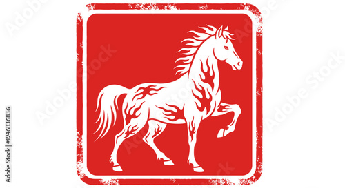 Fiery Horse Silhouette Stamp Graphic - Symbol of Power and Speed