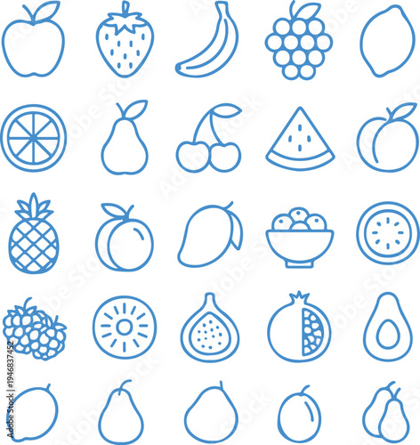 Set of line art fruits icons transparent