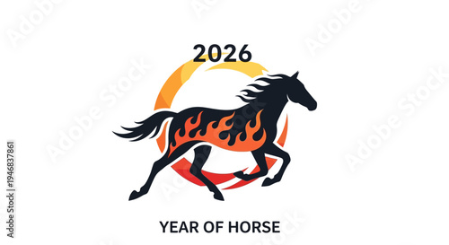 Fiery Horse Silhouette 2026 Year of Horse Illustration