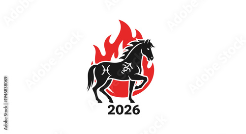 2026 Fiery Horse Zodiac Symbol with Pisces Constellation
