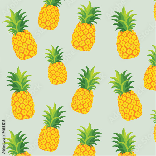 Cute Pineapple Seamless Pattern on Soft Mint Background – Playful Tropical Summer Fruit Repeat for Fabric, Wallpaper and Packaging