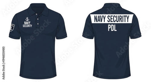 Navy Security Polo Shirt Design Front and Back View.