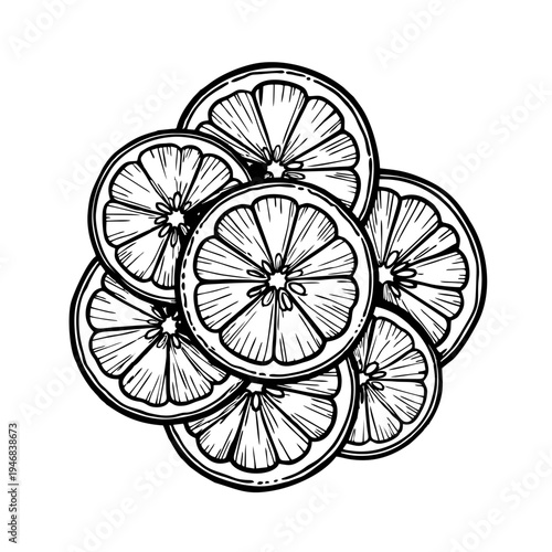 A beautifully illustrated pile of lemon slices showcasing their intricate details and vibrant textures.