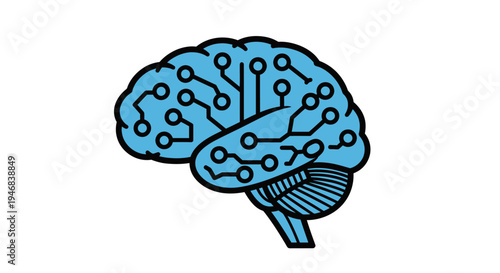 Blue Human Brain with Digital Circuitry Pattern