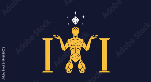 Man Kneeling with Diamond Above Head, Symbolizing Wealth, Prosperity, and Achievement