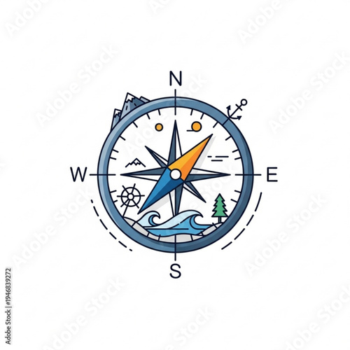 Vintage style compass with nautical elements for navigation and travel concepts