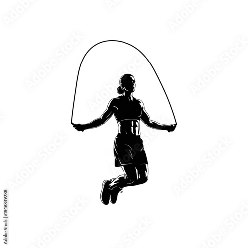 A black silhouette of a woman jumping rope with a fitness routine