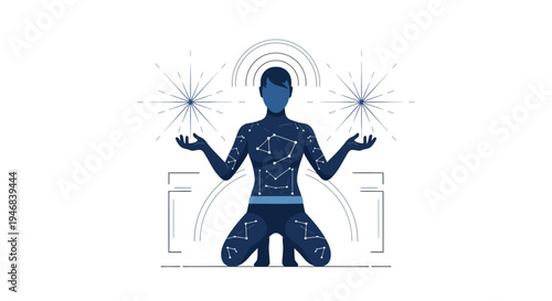Cosmic Woman Meditating with Stars and Galaxies