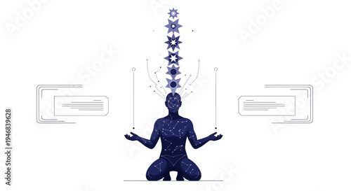 Human Silhouette Meditating, Energy Flow, Chakras, Spiritual Awakening