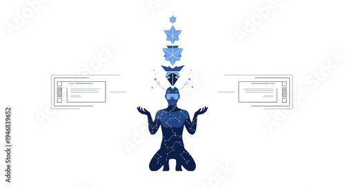 Abstract Futuristic Man Meditating with Digital Aura and Data Streams