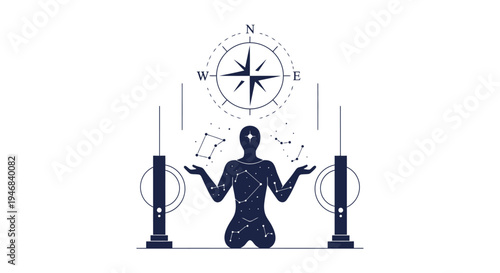 Cosmic Guidance: Person with Star Constellations and Compass