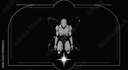 Futuristic Robot with Cosmic Wings and Star Symbol