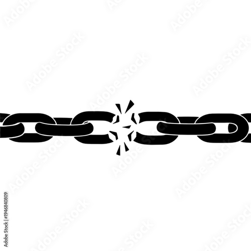 Conceptual illustration of a broken chain symbolizing freedom, release, weakness, or the end of a connection, depicting a powerful moment of separation and liberation