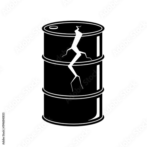 Icon of a cracked industrial barrel, symbolizing environmental hazard, toxic waste, and pollution concerns. Represents critical containment failure and ecological risk management