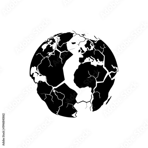 Cracked Earth Globe Illustration Showing Global Environmental Crisis and Climate Change Symbolism