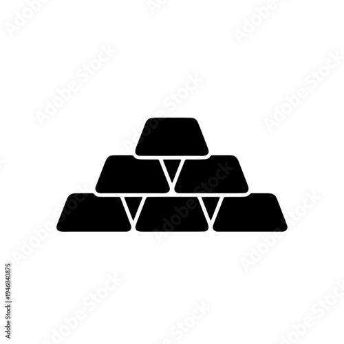 A visually striking black and white icon representing a pyramid of gold bars, symbolizing wealth, success, and precious resources in a minimalist design perfect for financial or investment themes