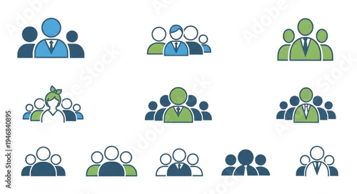 Collection of diverse team and leadership icons representing collaboration.