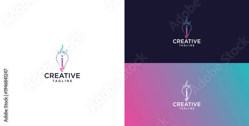 smart bulb logo icon. bulb logo technology. initial logo design I