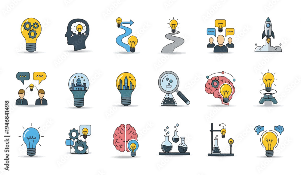 Fototapeta premium Innovative light bulb icon, symbolizing creativity and idea, blue color