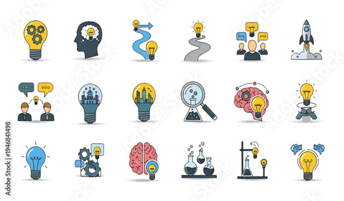 Innovative light bulb icon, symbolizing creativity and idea, blue color