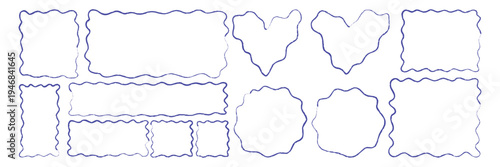 Wavy organic rectangle Set modern brutalism frames Wavy jagged edge frames Geometric zig zag stickers Abstract doodle liquid shapes