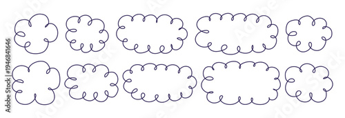 Fluffy label shape Cloud speech bubble Vector illustration set of various cloud shaped frames in colorful pastel colors