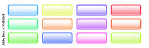 Neon call action button modern icon set Glowing frames sign collection for web design, app, game and interface Vector illustration push button icons