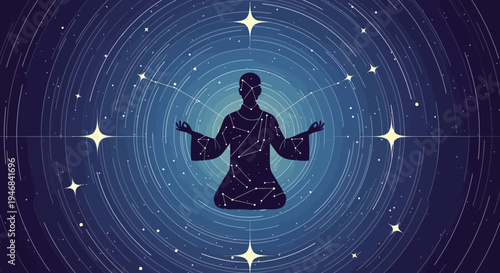 Meditating Silhouette Man Constellation Universe Stars Cosmic Zen Inner Peace