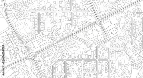 Detailed Black and White Urban Street Map Illustration.